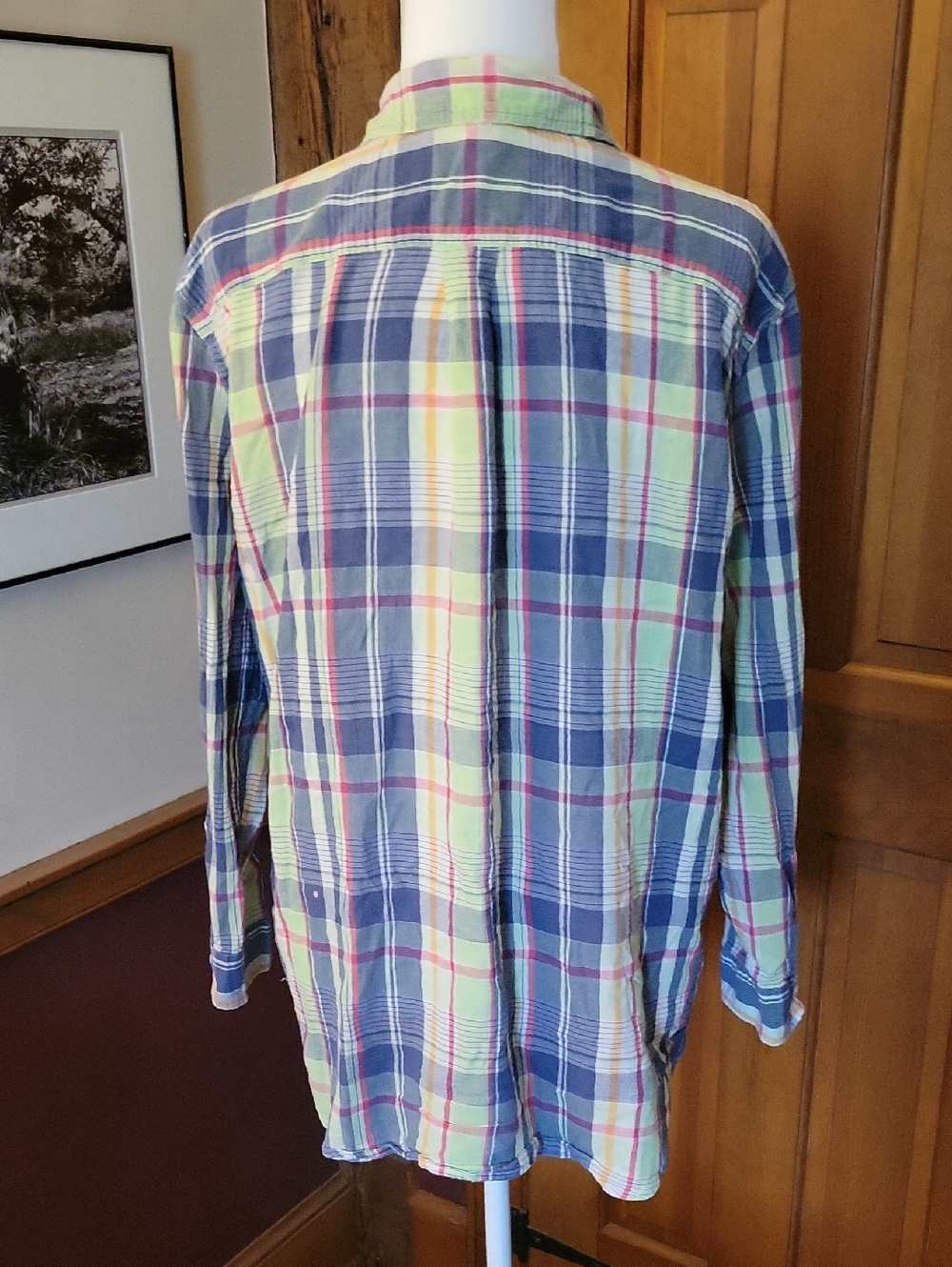 CHAPS Women's Colorful Blue and Green Plaid Cotton Gauze Button-Up Shirt - Picture 5 of 7